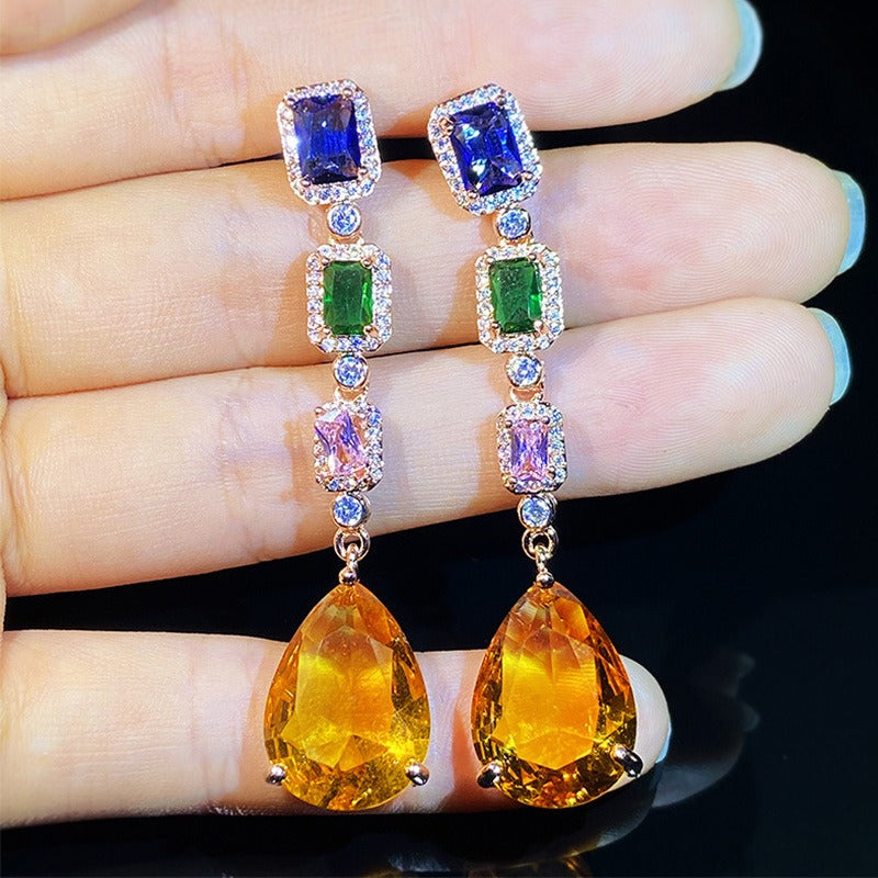 Dream Zircon Colorful Gemstone Long Earrings Baroque Palace Earrings