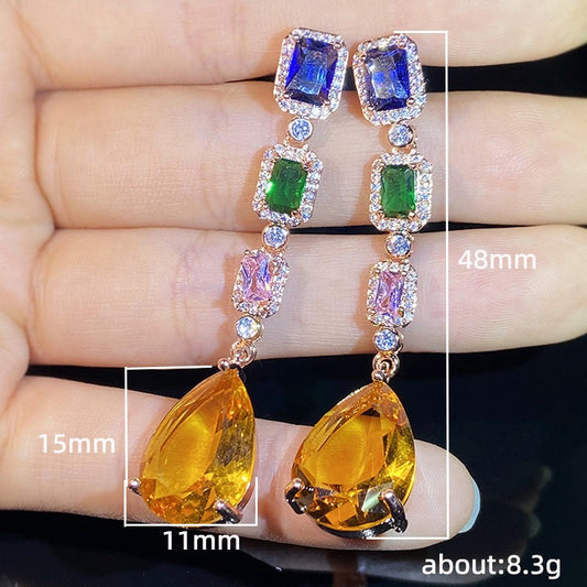 Dream Zircon Colorful Gemstone Long Earrings Baroque Palace Earrings