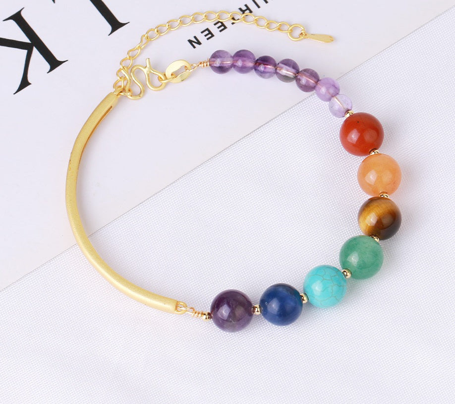 Original Freshwater Color Beaded Bracelet Natural Stone Niche Summer Semi-precious Stone Head Retro Jewelry