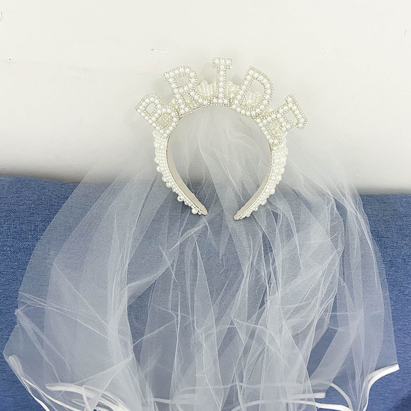 Bride to be Pearl crown tiara veil Bach Bachelorette hen Party Bridal Shower wedding engagement rehearsal dinner Decoration Gift