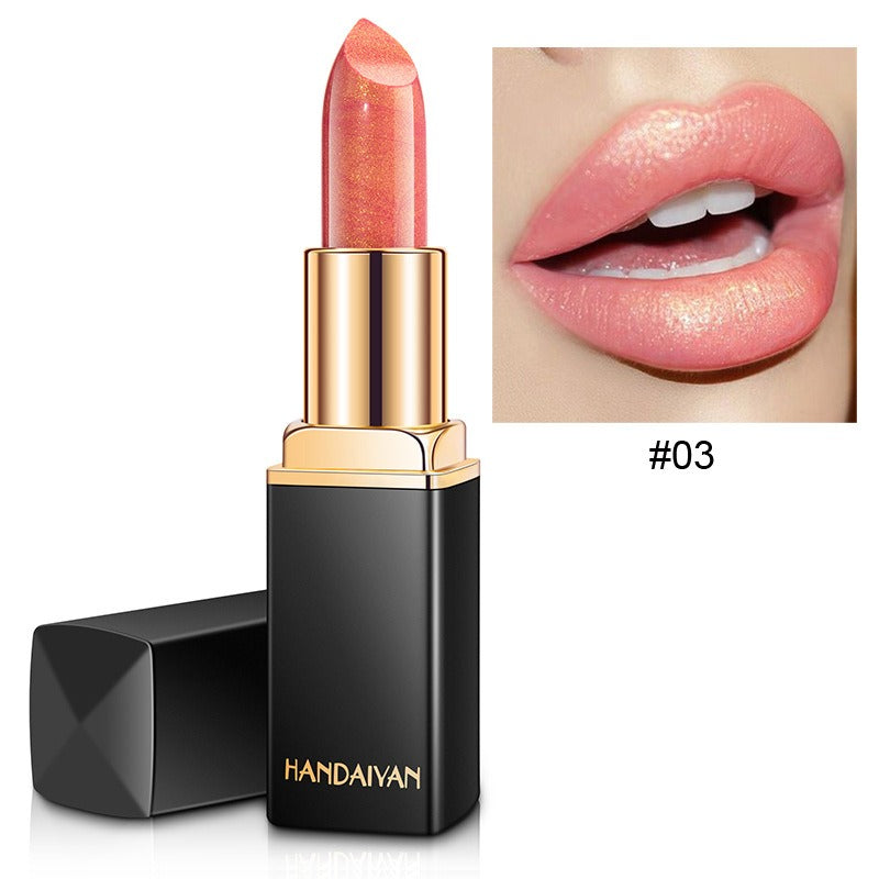 HANDAIYAN Shiny Metallic Lipstick Pearlescent Color Change Warm Lipstick Gold lipstick