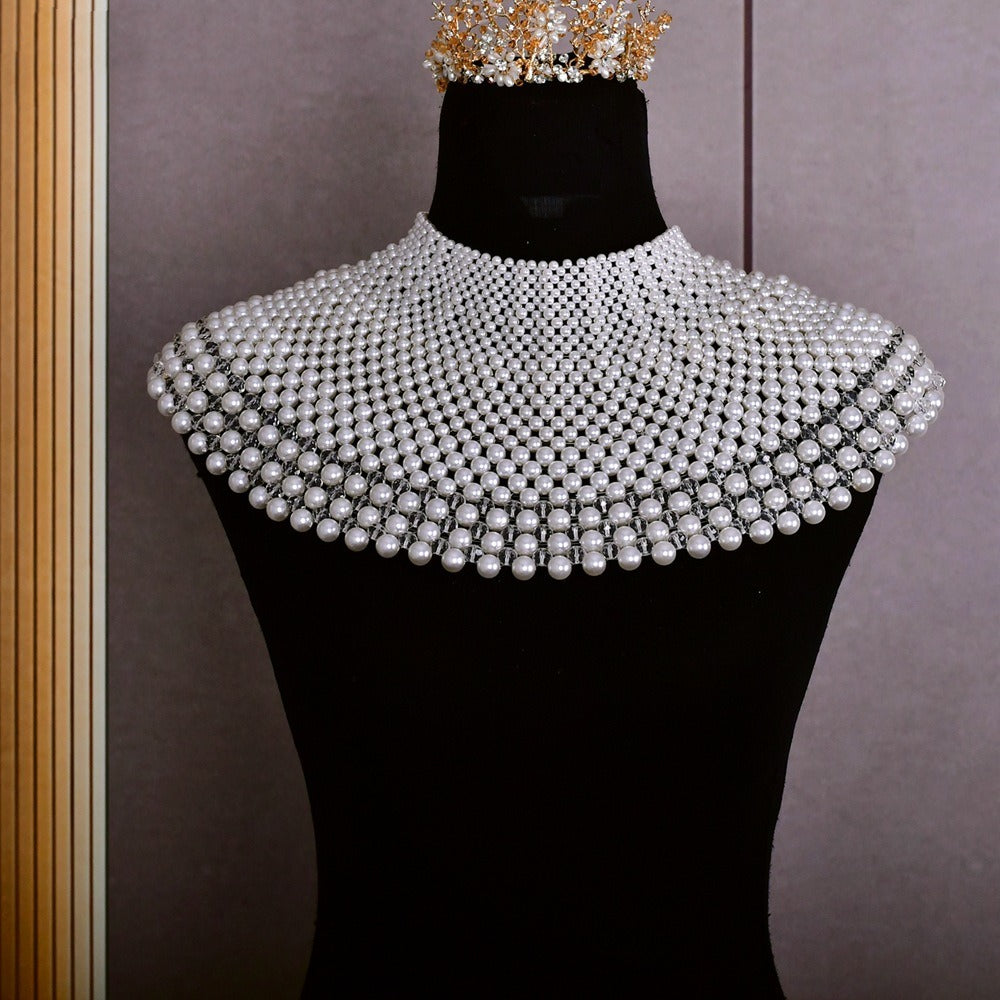 Bridal Shoulder Necklace Fashion Body Chain Pearls Beaded Women Layered Choker Wedding Accessories