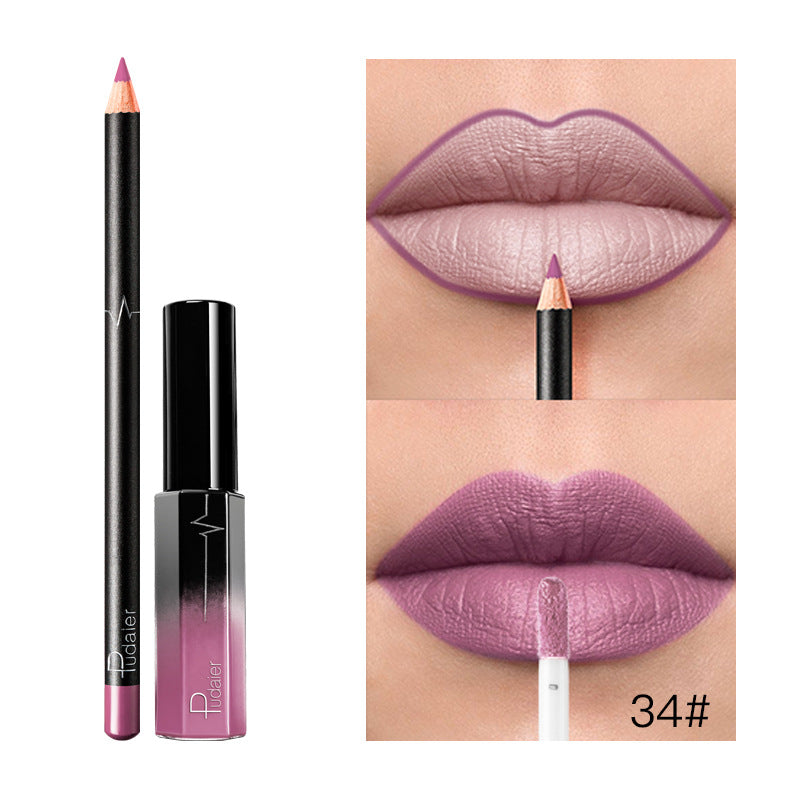 Pudaier 36 Color Matte Lip Gloss Lip Liner Matte Matte Lip Glaze Lipstick Pencil