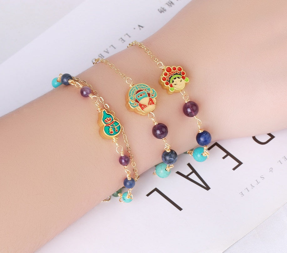 Original Freshwater Color Beaded Bracelet Natural Stone Niche Summer Semi-precious Stone Head Retro Jewelry