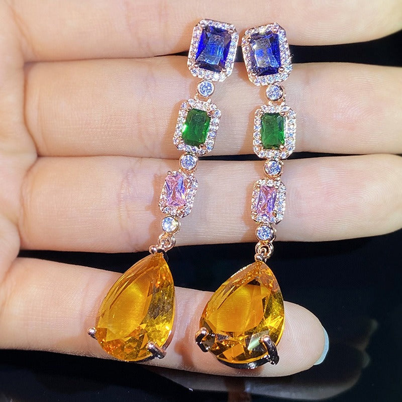 Dream Zircon Colorful Gemstone Long Earrings Baroque Palace Earrings