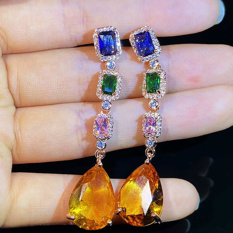 Dream Zircon Colorful Gemstone Long Earrings Baroque Palace Earrings