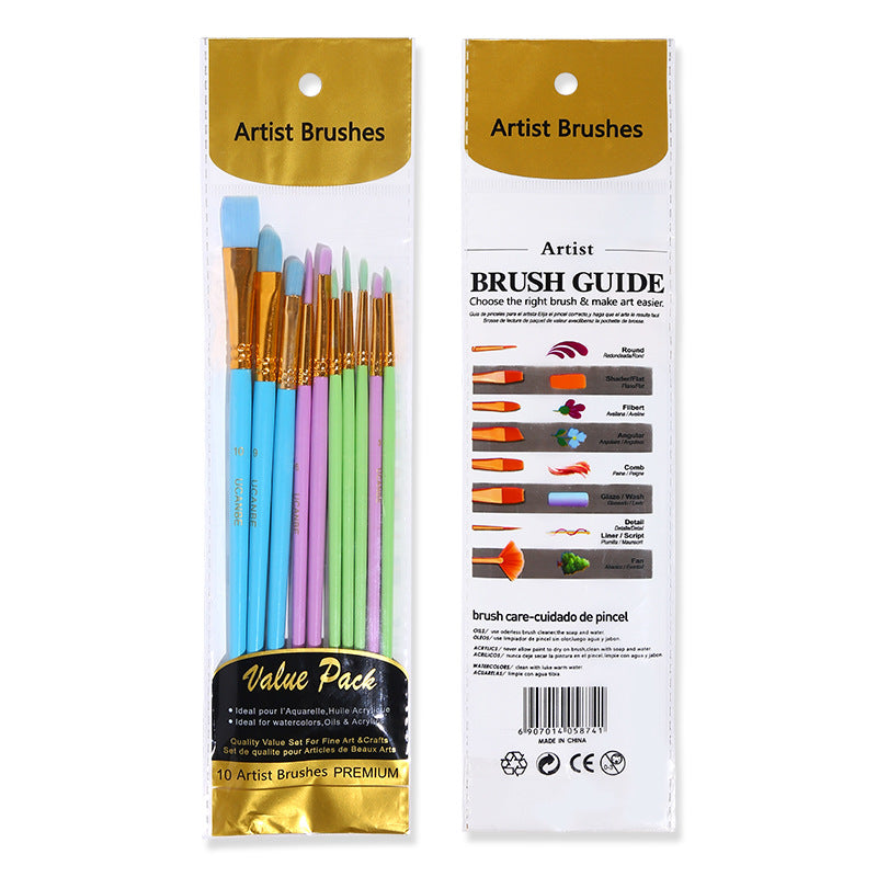 UCANBE 10 Pack Color Oil Paint Brushes Halloween Paint Makeup Brush Set Wooden Stick Makeup Pens